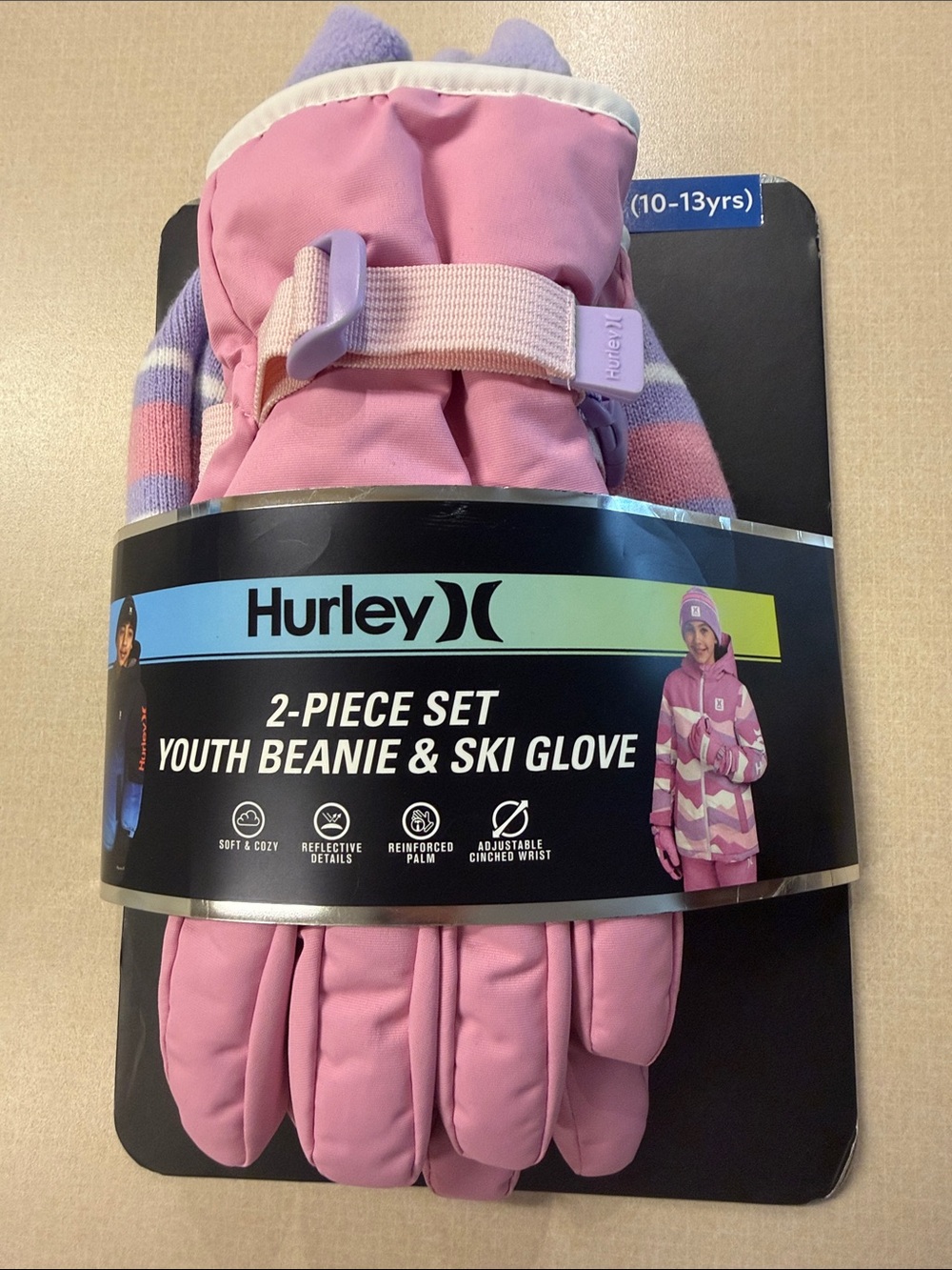 NWT Hurley Youth Pink Beanie & Ski Gloves 2-Piece Set Size Large 10-13yrs